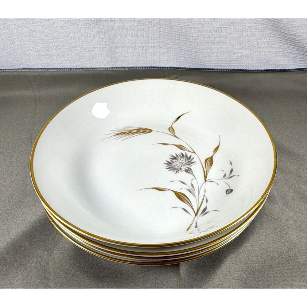 4 Vintage Heinrich H&C Selb Golden Harvest Fine China Soup Bowls Bavaria Germany